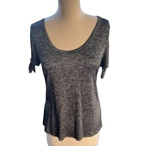 White House Black Market Tee Knot Sleeve Heathered Top Comfy Casual M‎
